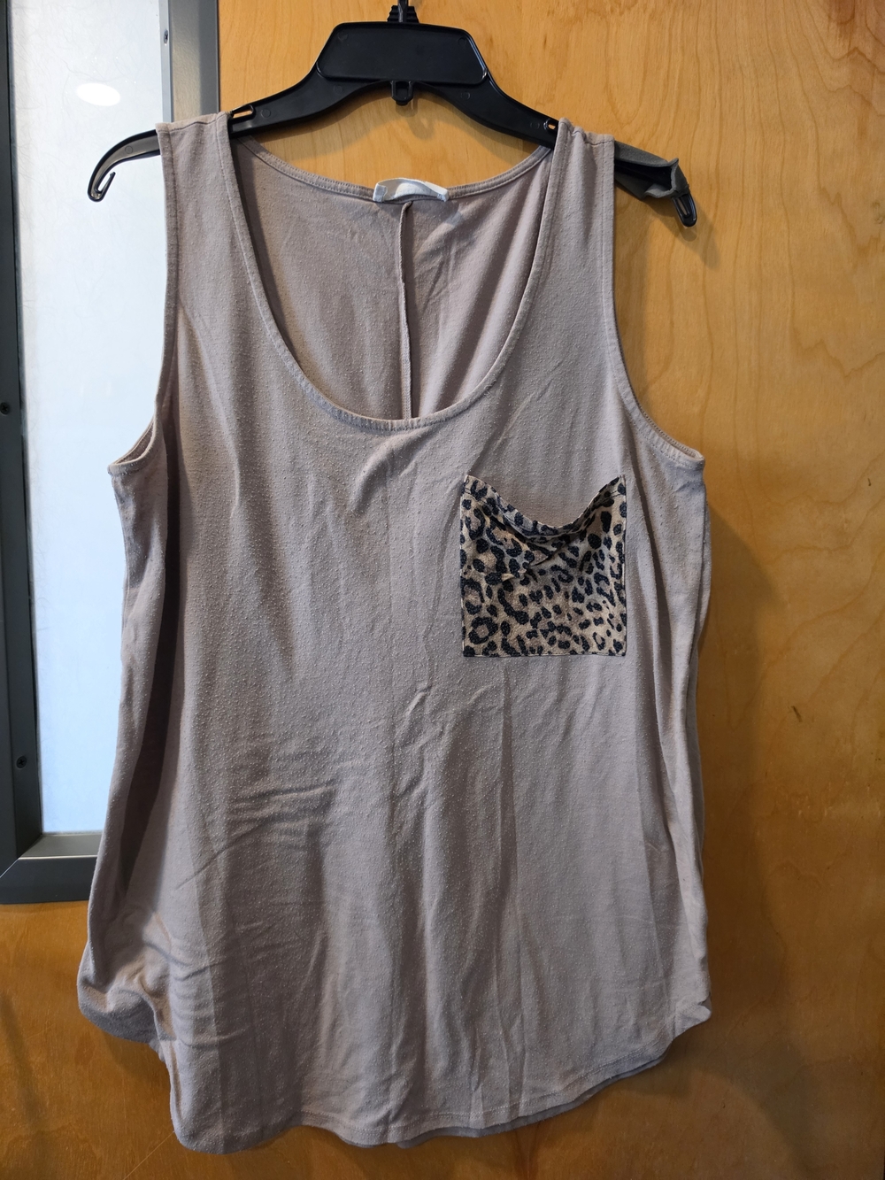 Zenana Outfitters Taupe Tank with Leopard Print Pocket